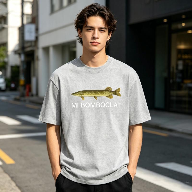 Trendy MI BOMBOCLAT Meme TShirt Vintage Pike Fish Print Graphic Tee Unisex Unisex Soft Cotton Crew Neck Short Sleeve Casual Everyday