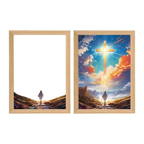 LED Jesus Painting Night Light Dimmable Color Temperature Adjustable Decorative Illuminated 4D LED Painting Bedside Lamp