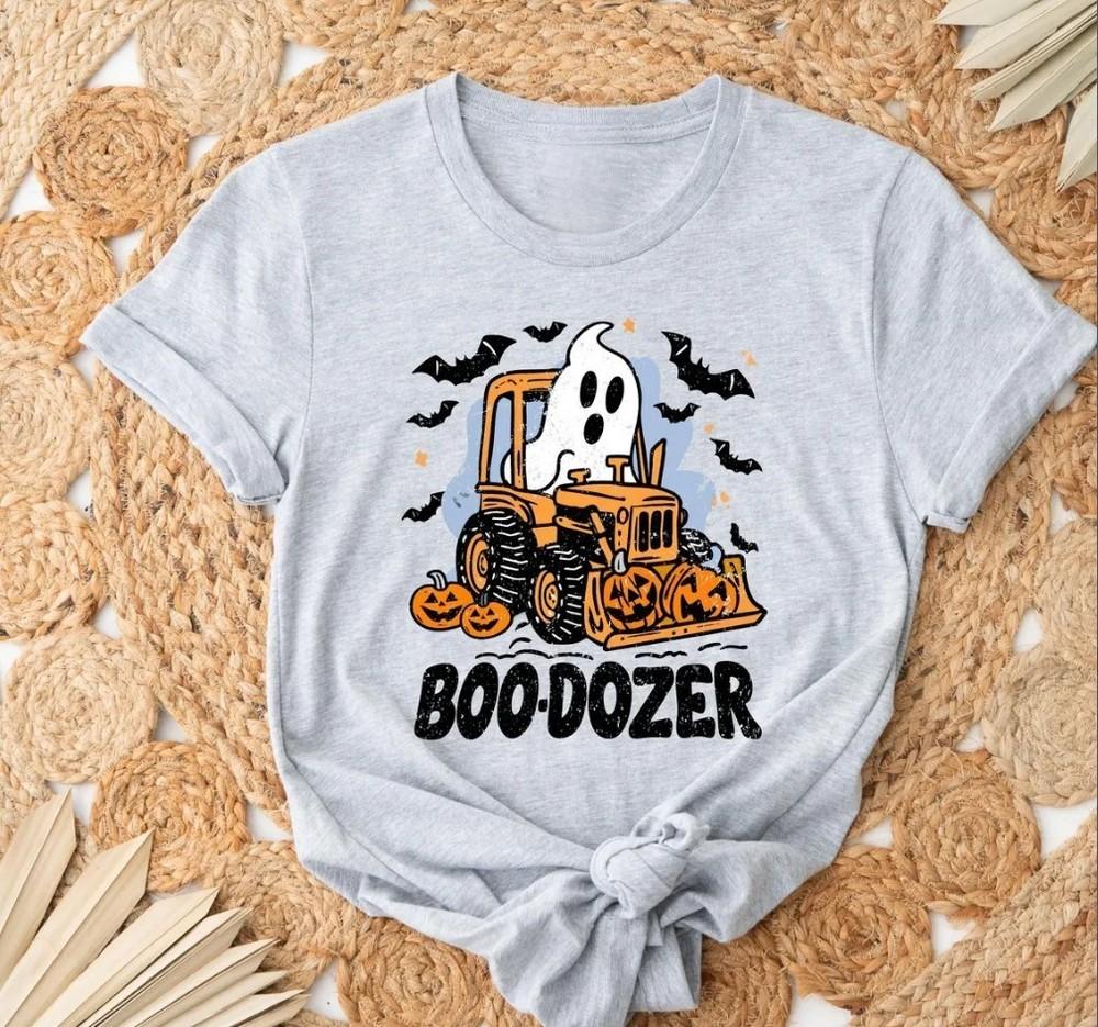 

Funny Halloween Construction T shirt Boo-Dozer Toddler Graphic Tee Cotton Full Unisex T-Shirt XXXL