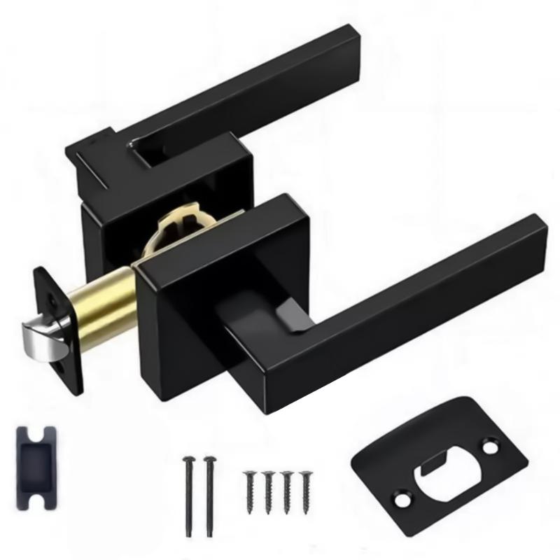 Modern Matte Black Door Handle For Bathroom And Bedroom Aluminum Alloys Smooth Grip Privacy Lock Indoor Installation