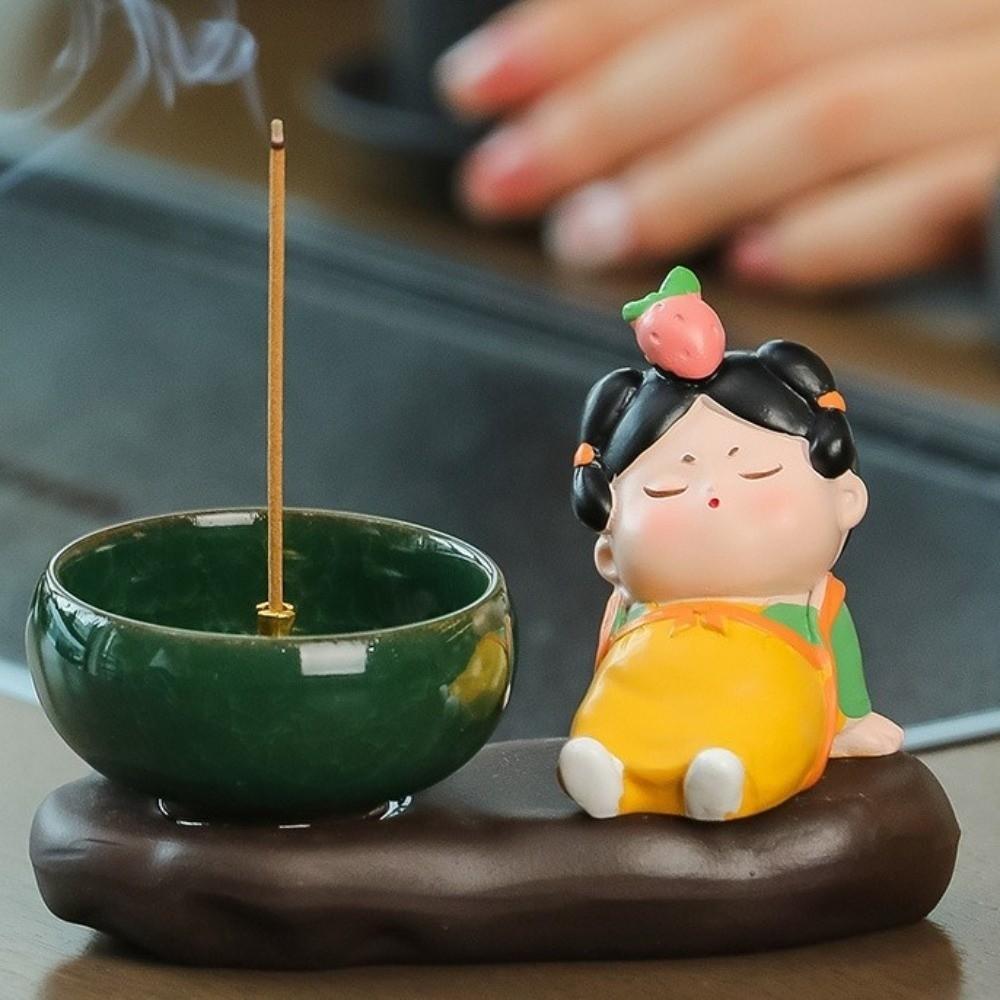 Kreativer Cartoon-Mädchen-Räucherbrenner Traditioneller Chinesischer Stil Aromatherapie-Basis Exquisite Hitzebeständige Teetisch-Ornamente