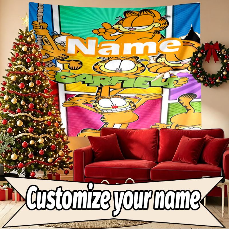 Custom Name Personalized Garfield Print Tapestry, Wall Art Decor, Bedroom, Dorm, Apartment, LivingRoom, Party Backdrop, Gift for Birthday