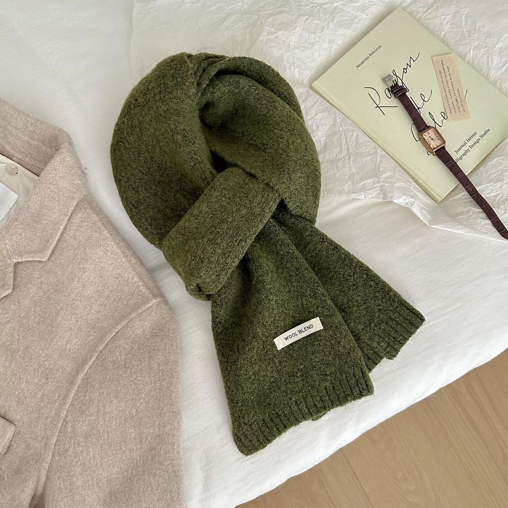 Including short scarves, women's new winter warm knitted wool, solid color versatile neck protection, small scarves, men's
