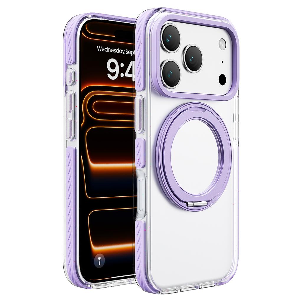 For iPhone 17 Pro Case Rotating Kickstand TPU + TPE Phone Cover Compatible with MagSafe