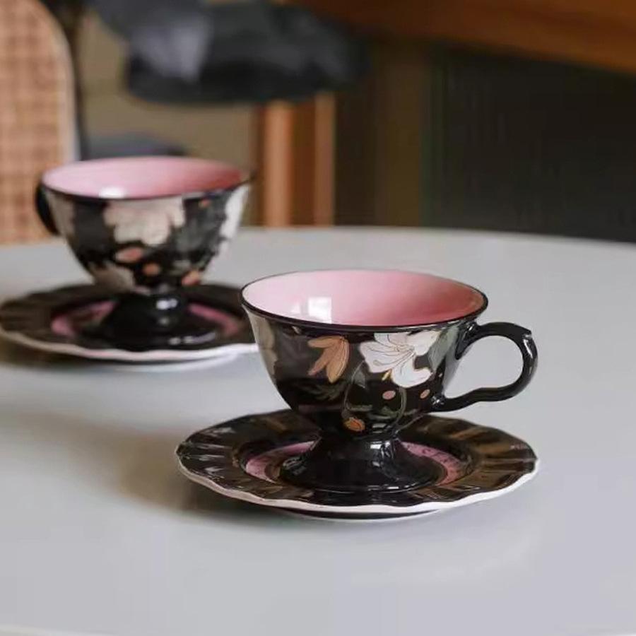 French Retro Flower Language Ceramic Coffee Cup Saucer Exquisite Tall Afternoon Tea Cup Saucer Set Coffee Tea Set Gift