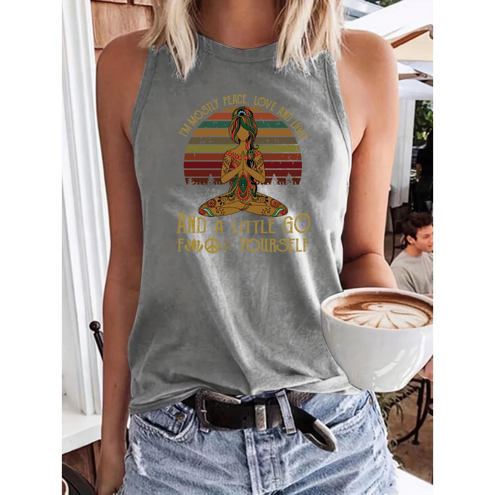 Rundhals ärmelloses T-Shirt, kreativer großer Sommer-Casual-Damenprint