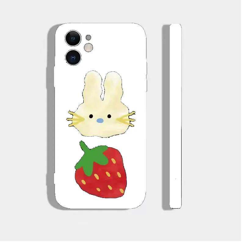 Cartoon Rabbit Bear Couple Phone Case For IPhone 13 12 11 14 15 Pro XS MAX 7 8 Plus Mini X XR SE20 Strawberries Animals Covers