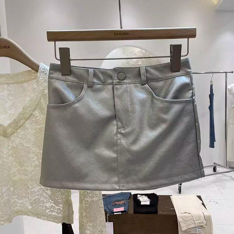 Women's High Waist A-Line PU Leather Skirt - Sexy Autumn/Winter Short Skirt with Hip Wrap Design