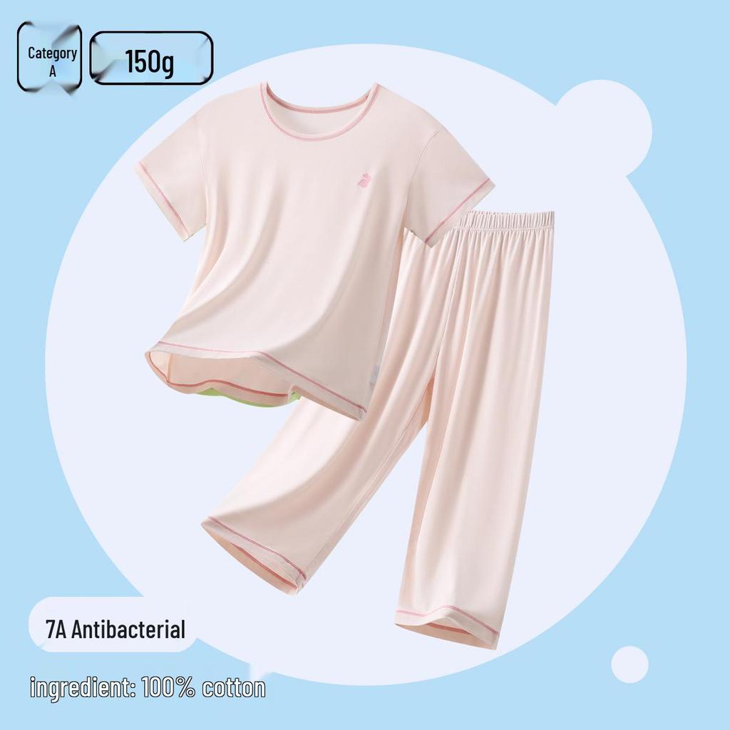 Children's All-Cotton Short Sleeve Pajama Set for Girls and Boys - Summer Lightweight A-Class, Air Conditioning Wear for Big Kids