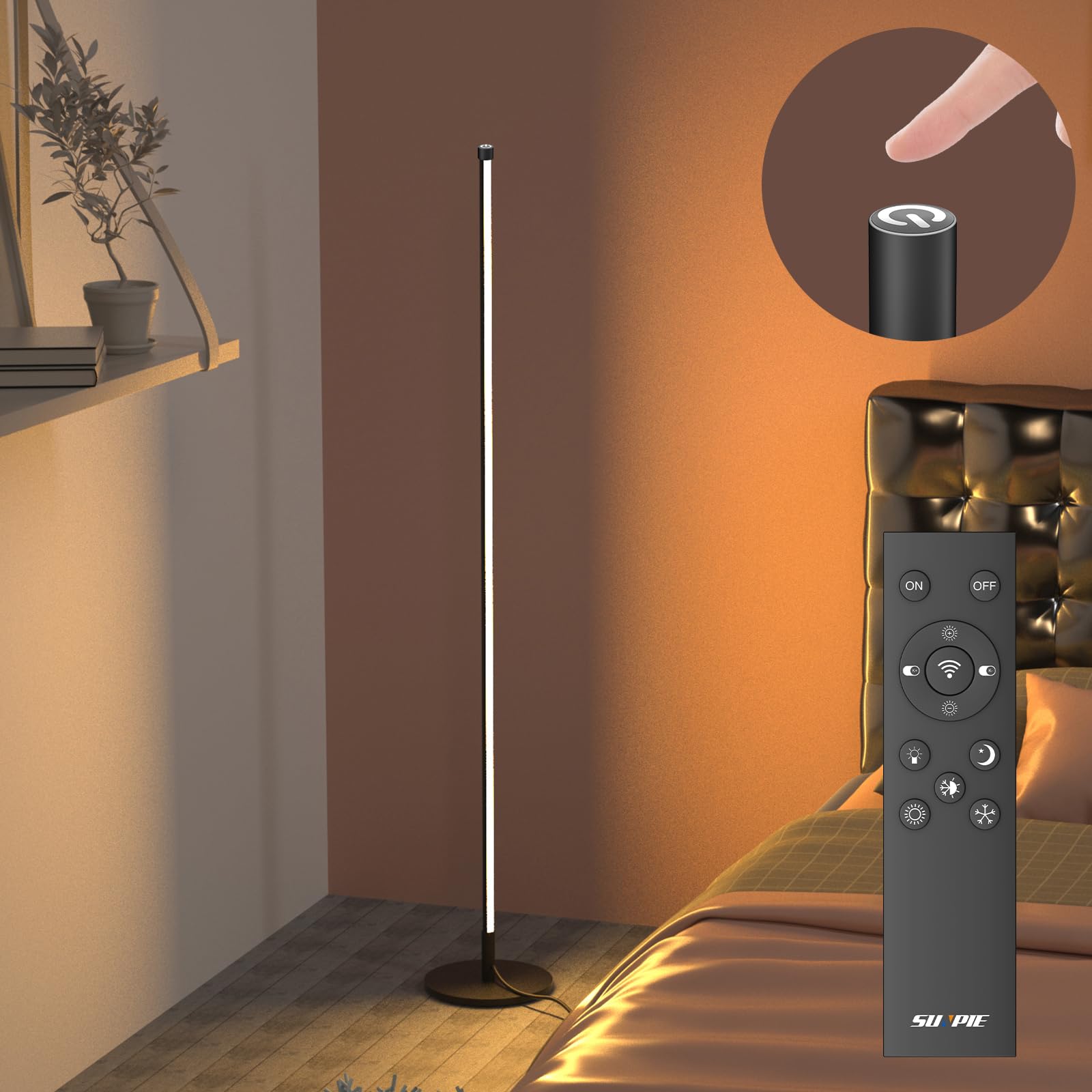 

MOTOSTAR LED Floor Lamp, Nordic Design, Remote Control, Stepless Dimming and Color Adjustment, Stylish Stand Light, Japanese Style, Indirect