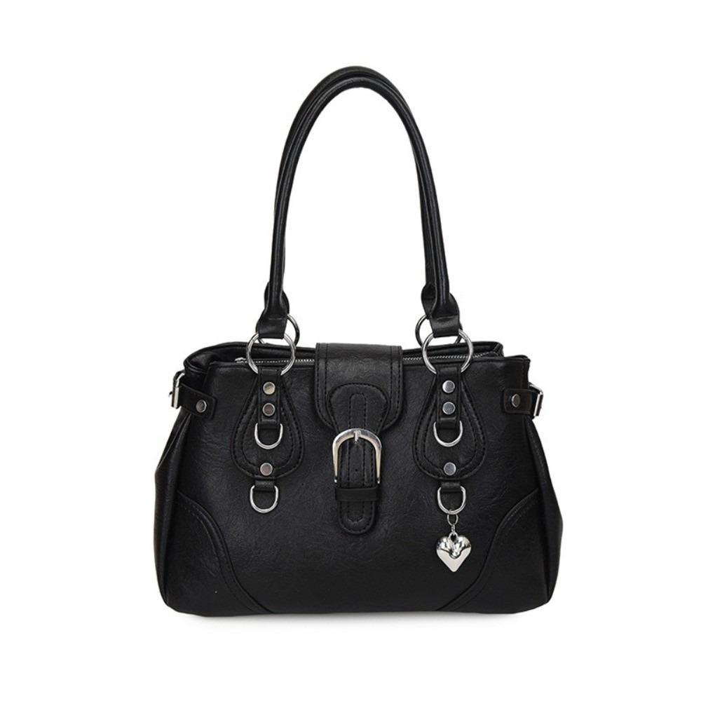Y2K Aesthetic Women Underarm Bag Large Capacity PU Leather Retro Shoulder Bag Motorcycle Style Single Shoulder Handbag чёрный