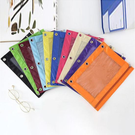 3 Ring Binder File Folder Colorful Fabric Binder Pouch with Clear Window Large Capacity Pencil Pouch for School Office Supplies