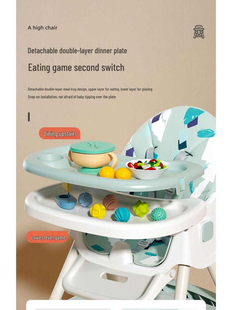 Foldable Portable Baby High Chair with Wheels - Adjustable & Modular Dining Seat for Children