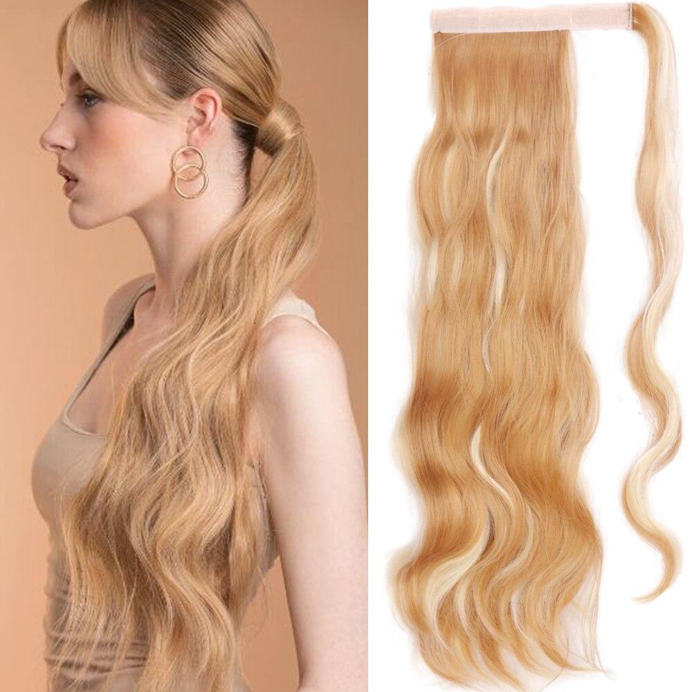 

Длинный объемный волнистый хвост XINRAN, синтетический хвостик на заколке, черный, блонд, бордовый волнистый хвост для женщин