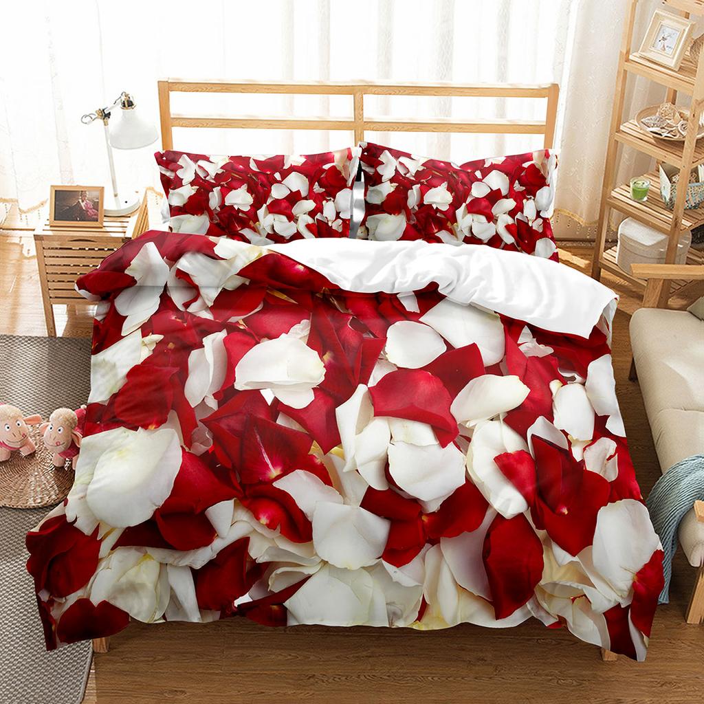 Petal Duvet Cover Set King Queen Full Size Beautiful Flower Pattern Polyester Comforter Cover for Kids Teens Adults Bedding Set