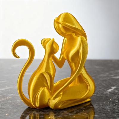 Figurilla de Gata Abstracta para Mujer Impresa en 3D Estatua Escultura Gatito Hembra Adorno Decoración de Escritorio para Hogar Oficina