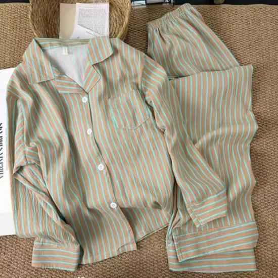 Женский хлопковый полосатый пижамный комплект Cloud Cotton: Свободный комплект с длинным рукавом и брюками gray