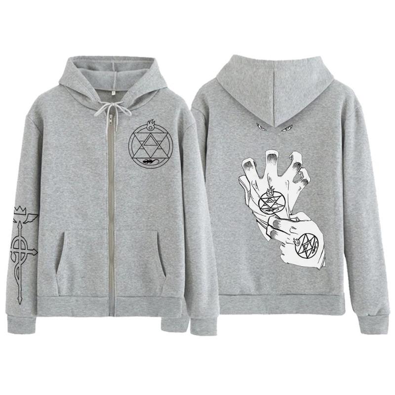 Anime Fullmetal Alchemist Edward Elric Grafica con Cappuccio Uomo Donna Casual con Zip Felpe con Cappuccio Felpa Harajuku Giacca con Zip giacche