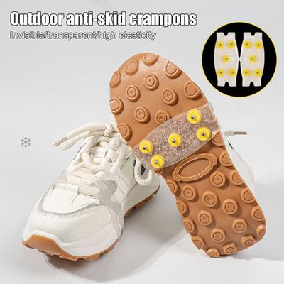 1 Pair Clear Ice Cleats Shoes Crampons with 5 Metal Studs Men Women Winter Walking Ice Snow Traction Grips Elastic Non-slip Shoes Boot Spikes Grippers