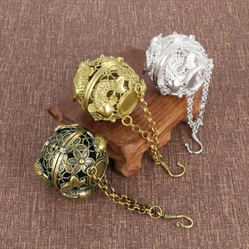 Vintage Copper Incense Burner Car Home Pendant Hollow Brass Sachet Ball Antique Fragrance Ball with Hollowed Home Fragrance Ball