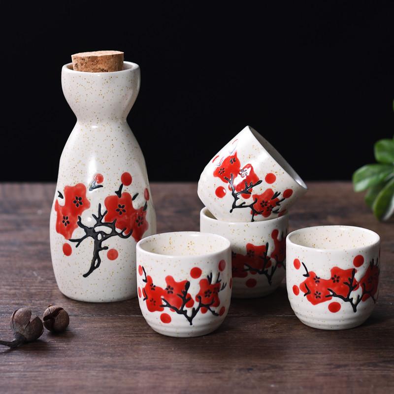 1 Set Japanese Style Sake Wineware Porcelain Underglaze Color Hand-painted Wine Dispenser Ceramic Flagon Liquor Spirits Cups Set