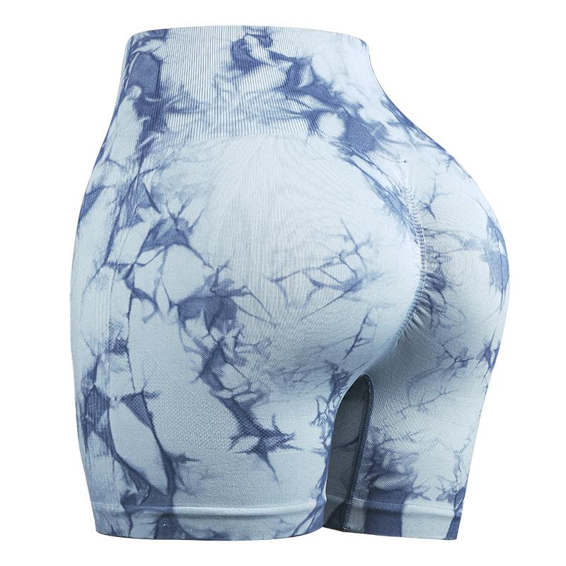 

Летние женские шорты с высокой талией тай-дай, шорты для фитнеса и йоги, трикотажные спортивные шорты с эффектом пуш-ап для тренажерного зала M светло-синий