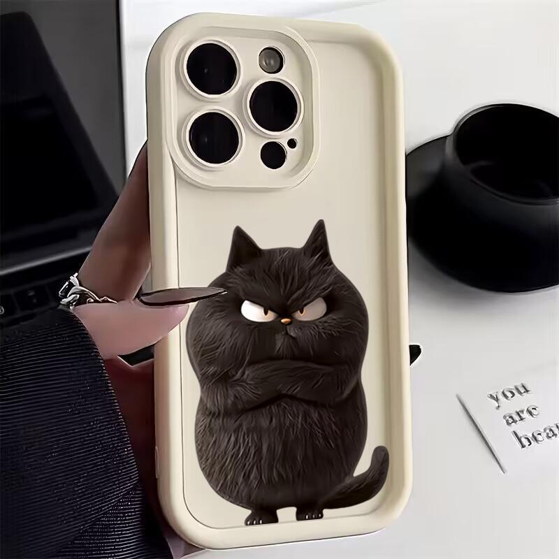 Cute Black Cat Soft TPU Phone Case For iPhone 16 15 14 Pro Max 13 12 11 Pro Max 7 8 Plus XR X XS 16E Shockproof Silicone Cover