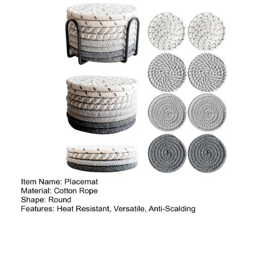 Cotton Rope Coaster Mug Mat with Stand Heat-Resistant Non-Slip Table Protector Reusable
