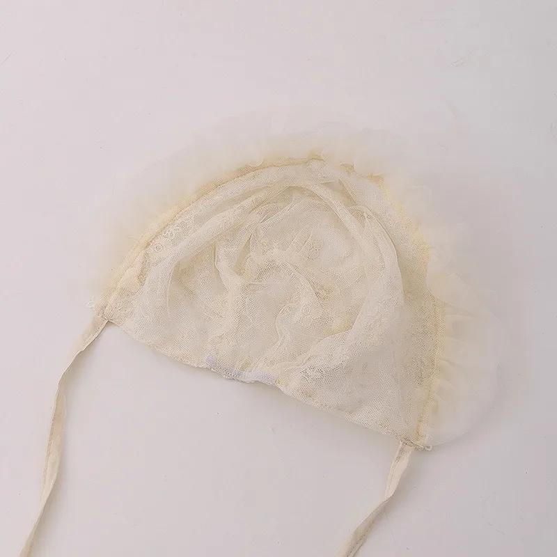 Korean Princess Beanie for Baby Girl Mesh Gauze Embroidery Floral Ruffle Newborn Photography Props Infanr Hat
