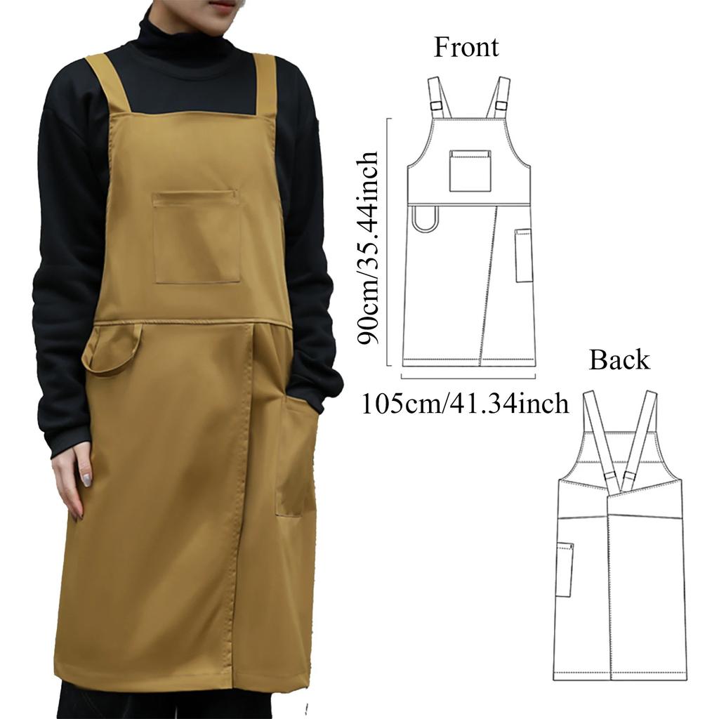 Oil-proof Waiter Work Apron with Pocket for Cafe Salon Nails Shop Anti-dirty Cross-back Women's Kitchen Apron for Cooking Baking