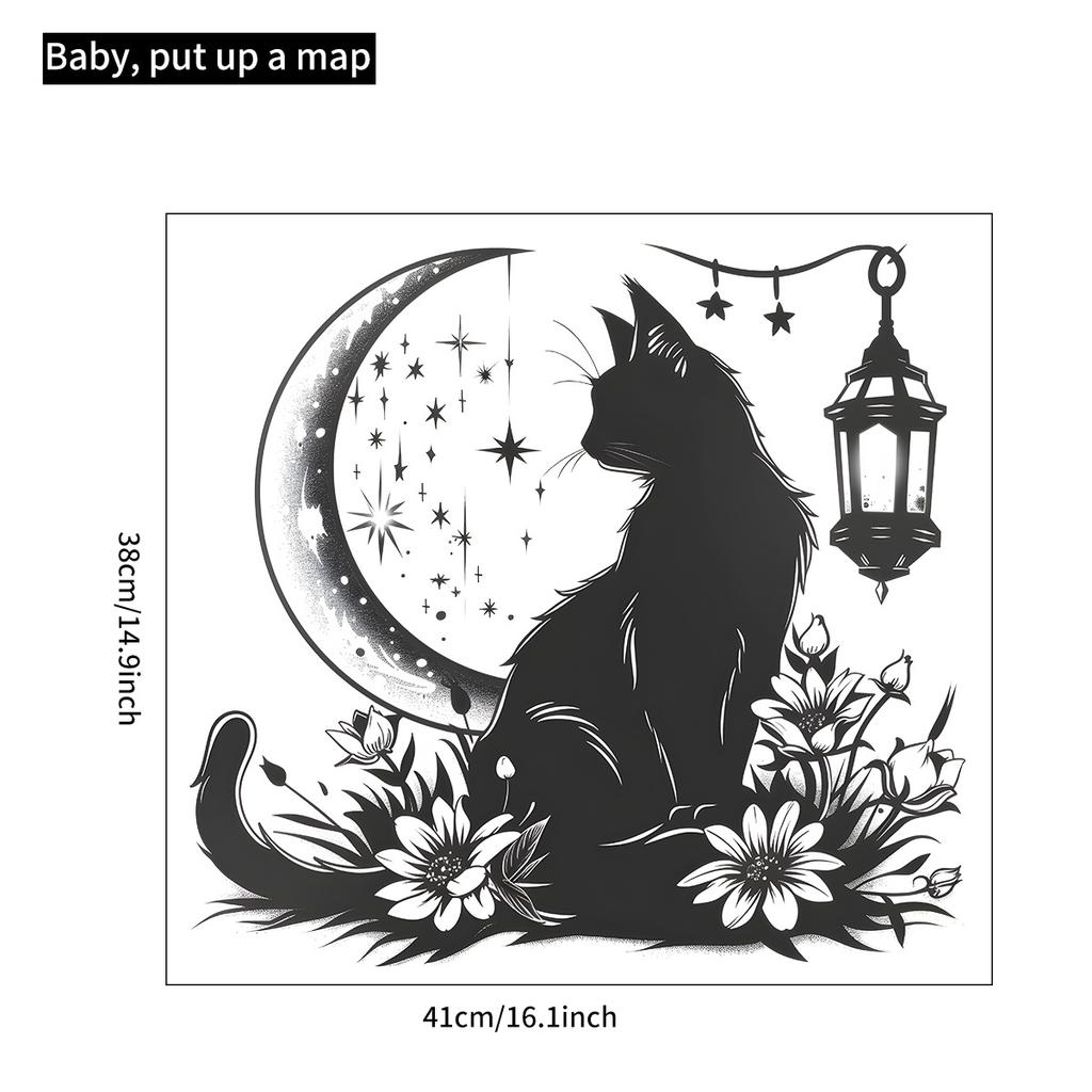 Black Cat Moon Flowers Wall Sticker Vinyl Decal for Living Room Entrance Home Decor Background Wall Art