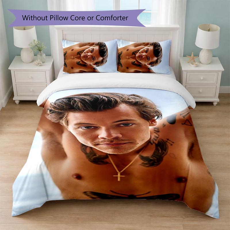Harry Styles Print 3-delige Dekbedovertrekset 1 Dekbedovertrek en 2 Kussenslopen Zacht Beddengoed Voor Huishoudelijke Slaapkamer