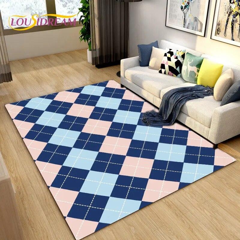 3D Geometric Lattice Pattern Area Rug,Carpet Rug for Living Room Bedroom Sofa Decoration,Kitchen Bath Doormat Non-slip Floor Mat