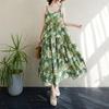 2025 Summer Cotton Linen Patchwork Long Dress with Large Hem and Slimming Fit