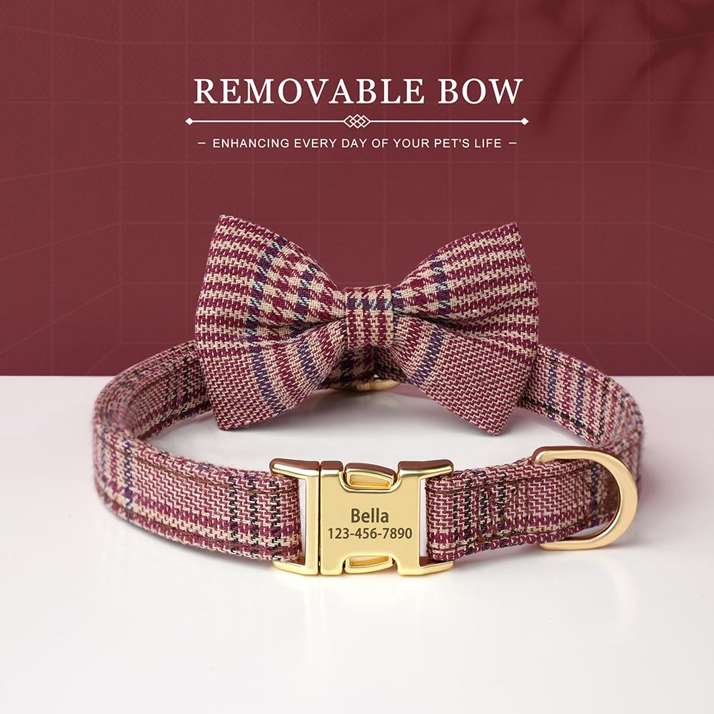 

Customized Nylon Dog Collar Cute Bowknot Puppy Dog Collars Free Engraved Pet ID Name Necklace For Small Medium Dogs Chihuahua 2XS коричневий