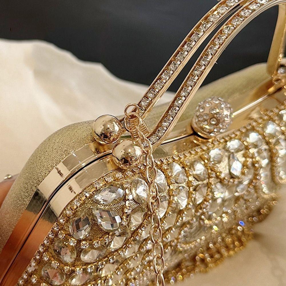 French Shiny Tassel Evening Banquet Bag Sequin Bling Glitter Chain Crossbody Bag Crystal Purse Rhinestone Shoulder Bag Party