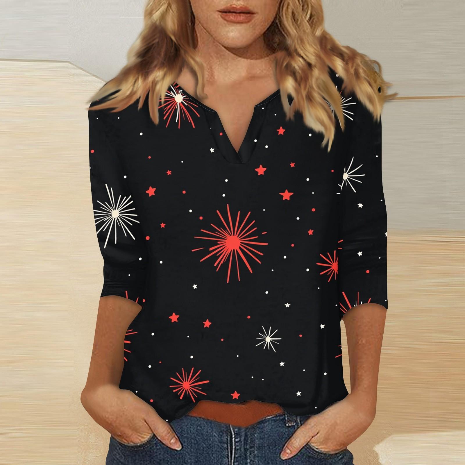 

Женская футболка с воротником-стойкой и рукавами 3/4 с принтом L