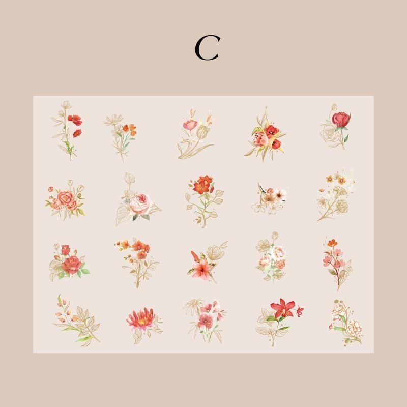 40Pcs/Bag Aesthetic Flower Stickers Pack Fresh Plant Hand Account DIY Material Decorative Stationery Stickers