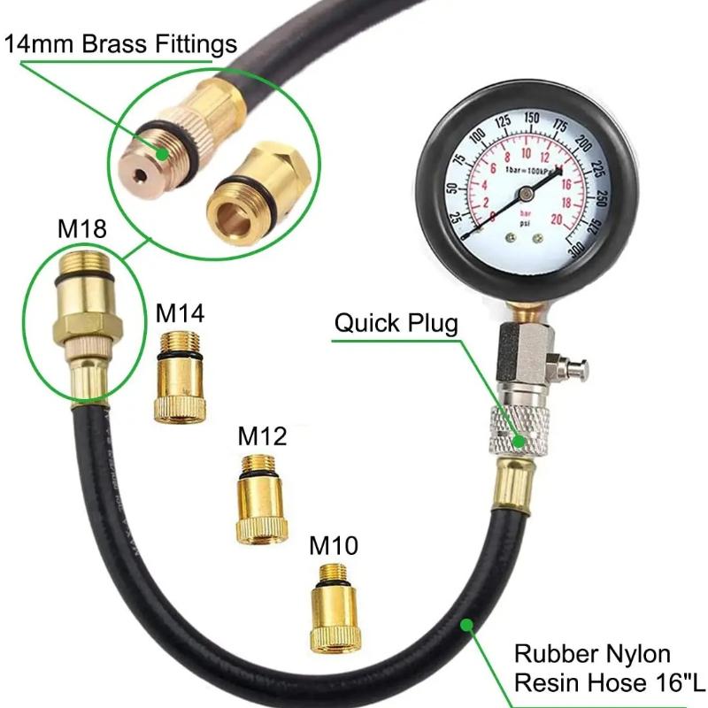 8/9pcs Repair of cylinder pressure gauge with multifunctional automotive and motorcycle dual pressure gauge detection kit tool