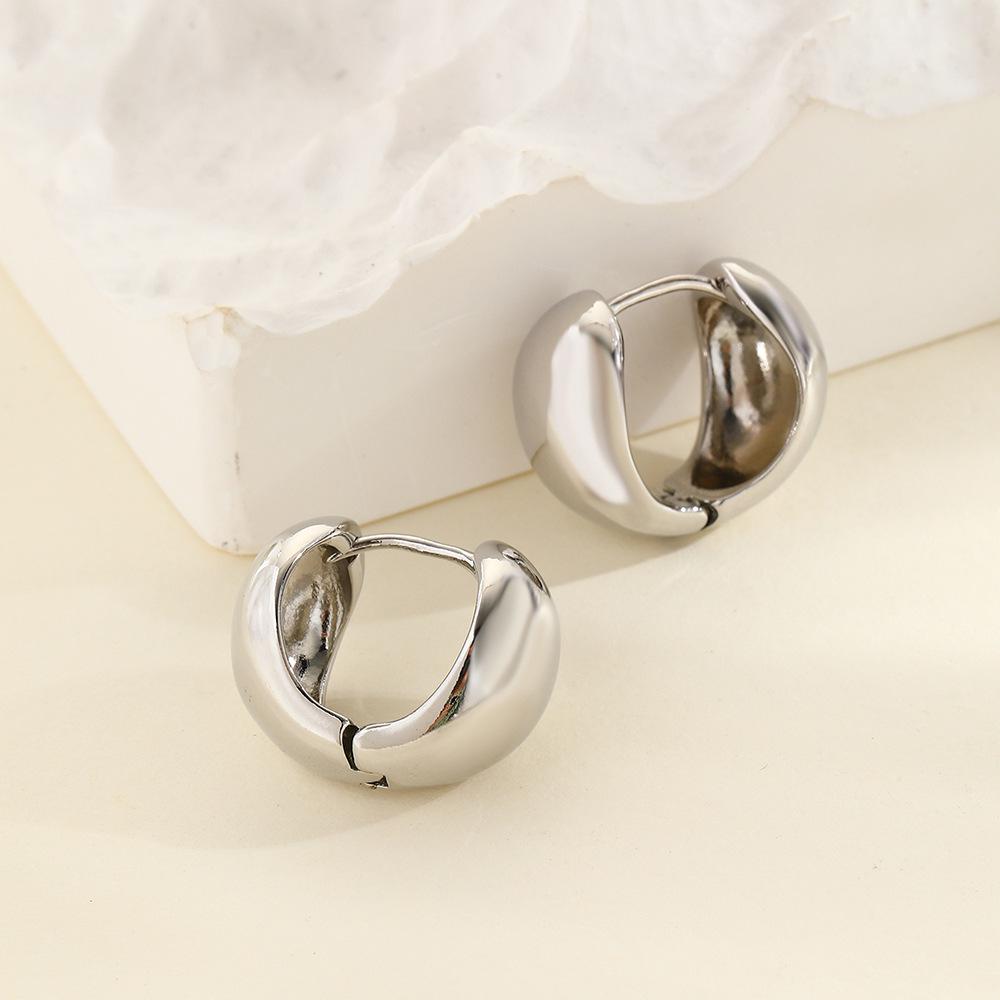 

Minimalist Smooth Hollow Round Semi-Circular Earrings for Women серебряный