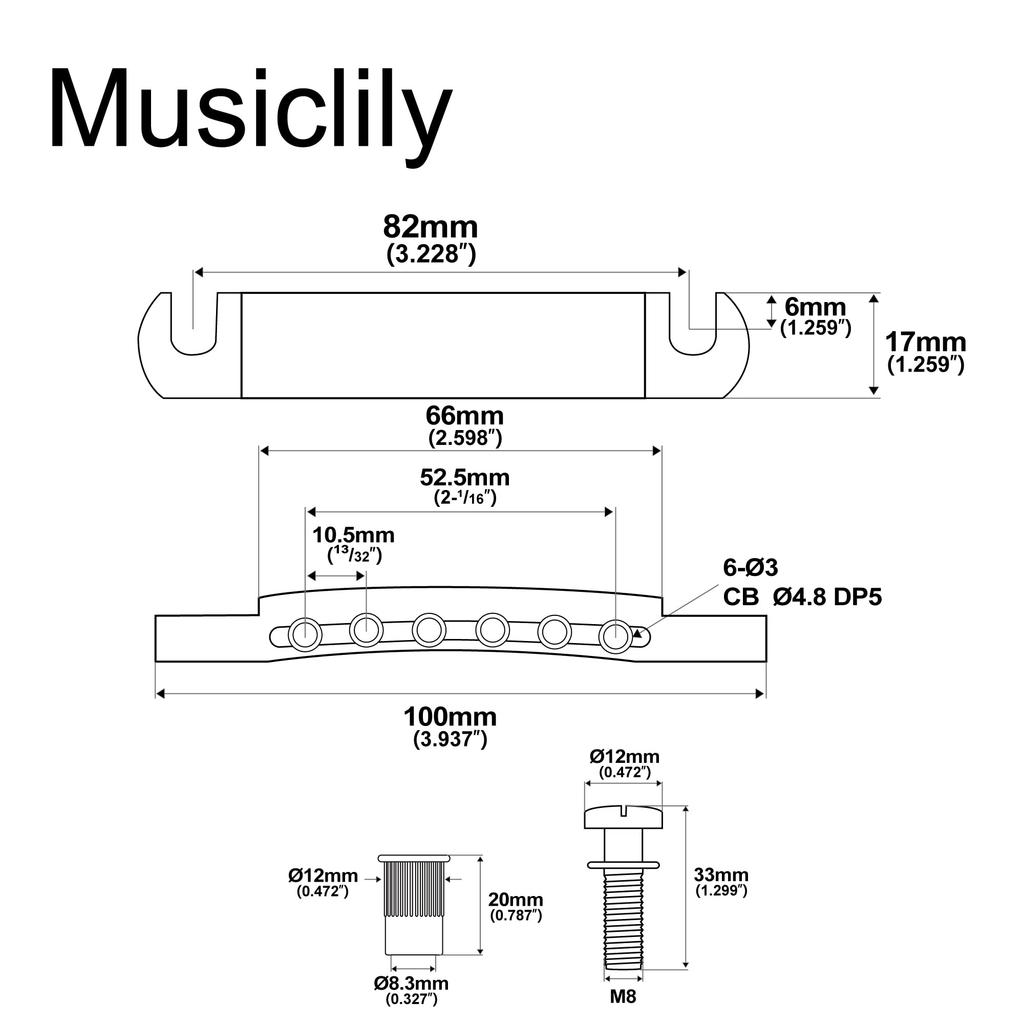 Musiclily Pro 10.5mm Pitch Stop Tailpiece for Epiphone LP, SG, and Les Paul Electric Guitars, Gold