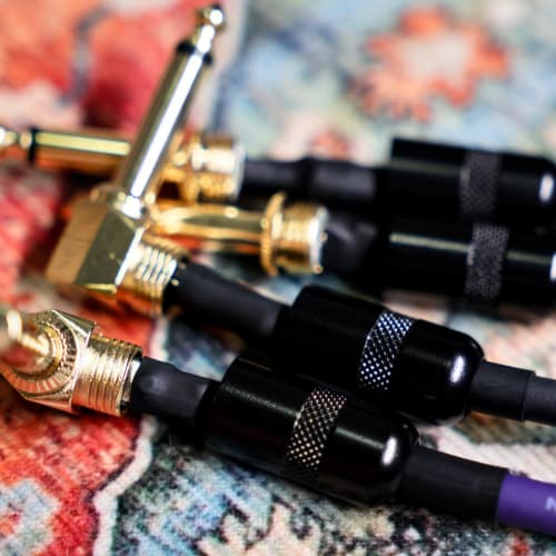 3m Guitar Coiled Cable, Bass Shielded, L-S Type, 6.35mm Stereo Plug, Instrument Cable (Purple)