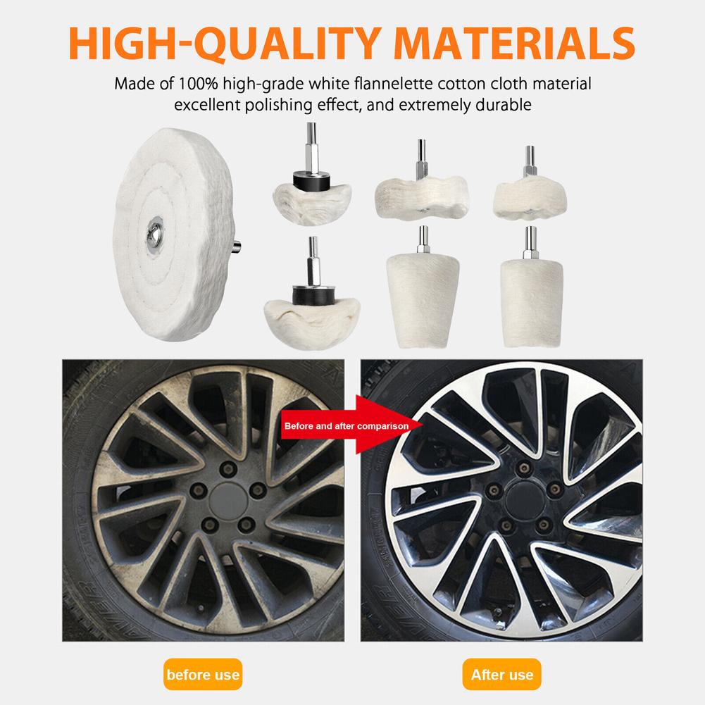 7Pcs Flannelette Polishing Wheel Kit Buffing Pads With 1/4" Hex Shafts Polishing Mop Wheel Grinding Head For Drill
