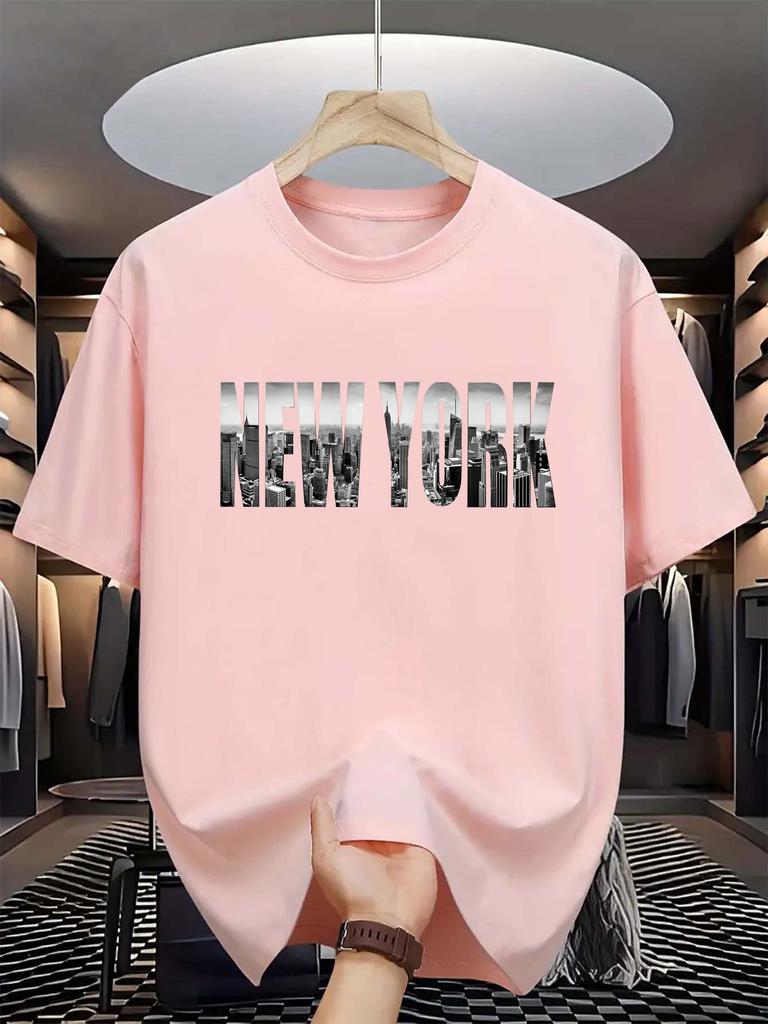 Summer Unisexs Pure Cotton Casual Loose Plus Size New York City Printed Sports Comfortable Round Neck Short Sleeved Tshirt