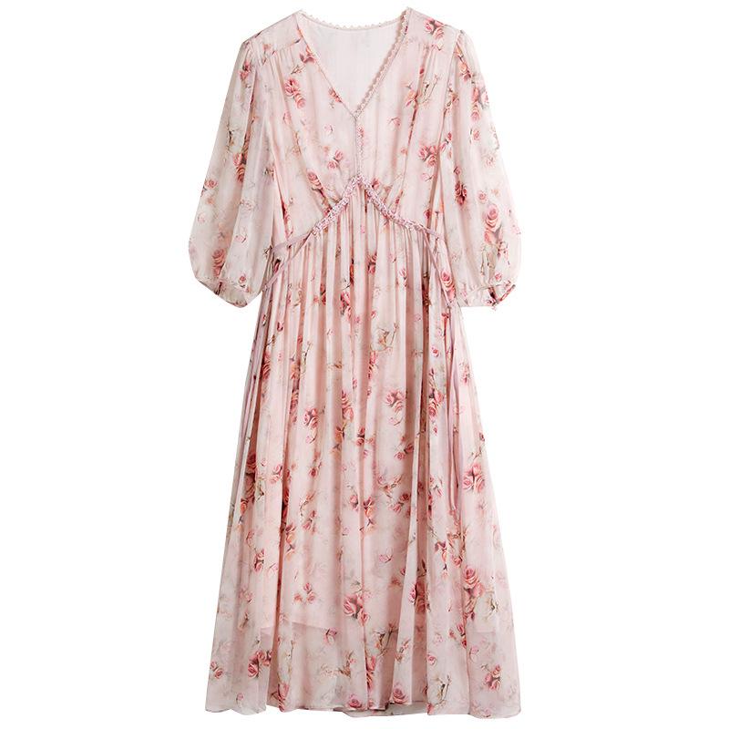 2025 Summer Pink Mulberry Silk Fairy Dress – Elegant, 100% Real Silk for a Youthful Look
