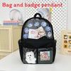 Backpack Simple Student With Transparent Compartments And Pendant Badges