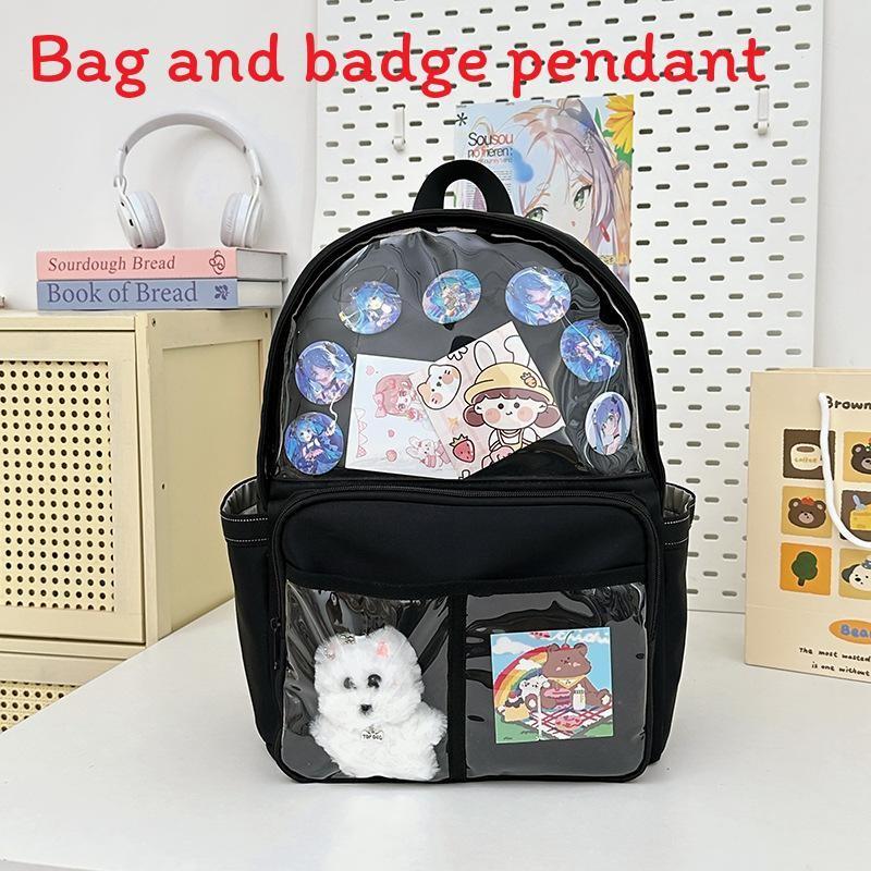 Backpack Simple Student With Transparent Compartments And Pendant Badges