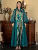 SW008 V-Neck Long Sleeve Muslim Abaya with Ostrich Feather and Sequin Embellishments