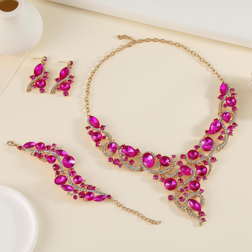 Retro Modeschmuck Set: Elegantes Halsketten-, Ohrring- und Armband-Set für Abendkleider