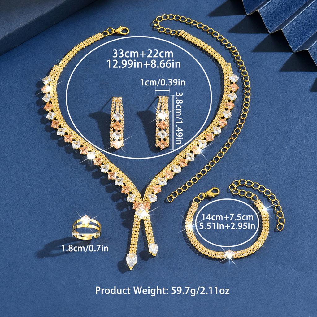 Sencillo y elegante, conjunto de cuatro piezas de alta calidad: collar, pendientes, pulsera y anillo de oro. Los productos nuevos se venden bien